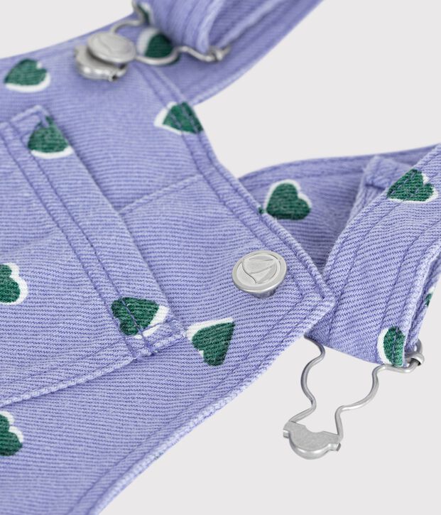 Langbeinige Baby-Latzhose aus Serge mit Herzmotiv violett/vielfarbig