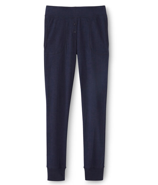 Lange Damen-Unterhose aus extrafeinem Rippstrick blau SMOKING