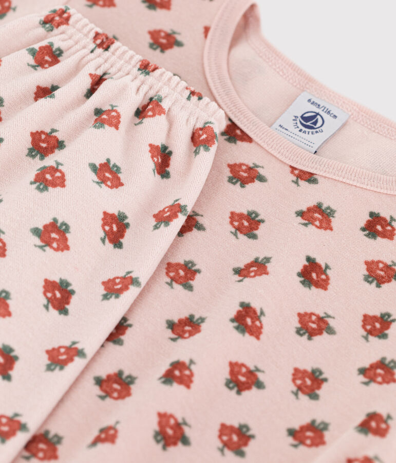 Kinderpyjama aus Nicki mit Blumenmotiv f&uuml;r M&auml;dchen rosa/vielfarbig