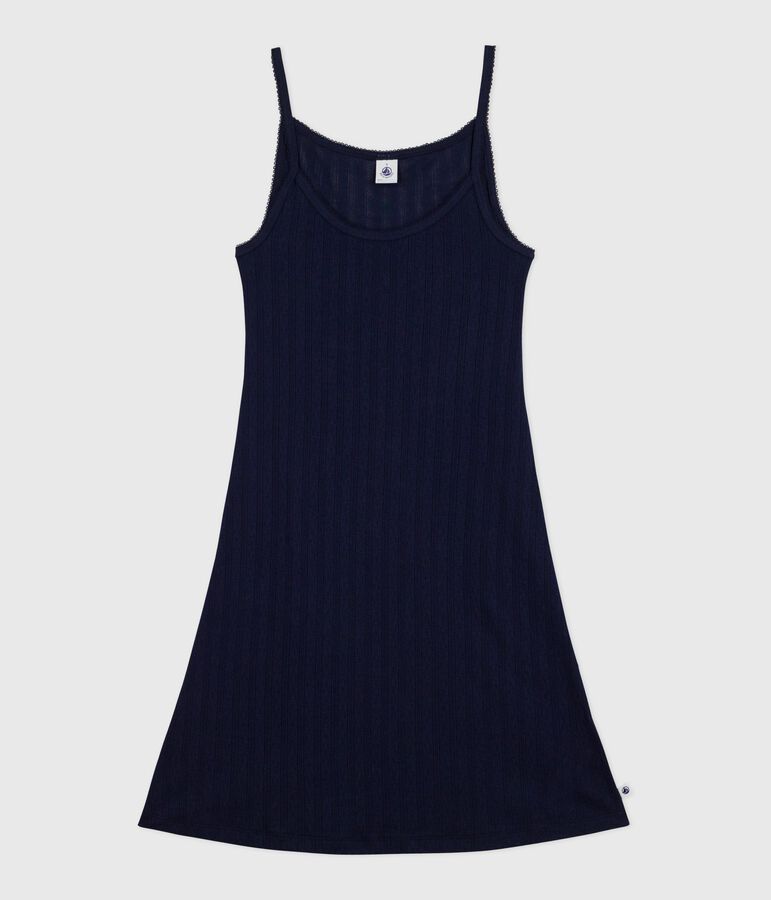 Damen-Nachthemd aus Baumwolle mit Lochstickerei blau SMOKING