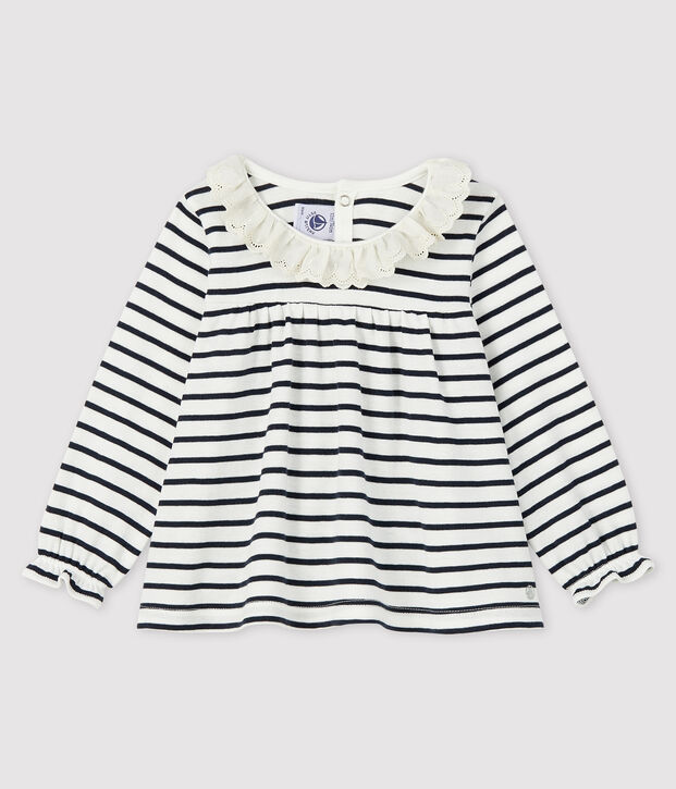 Lang&auml;rmelige Baby-Bluse f&uuml;r M&auml;dchen weiss/blau
