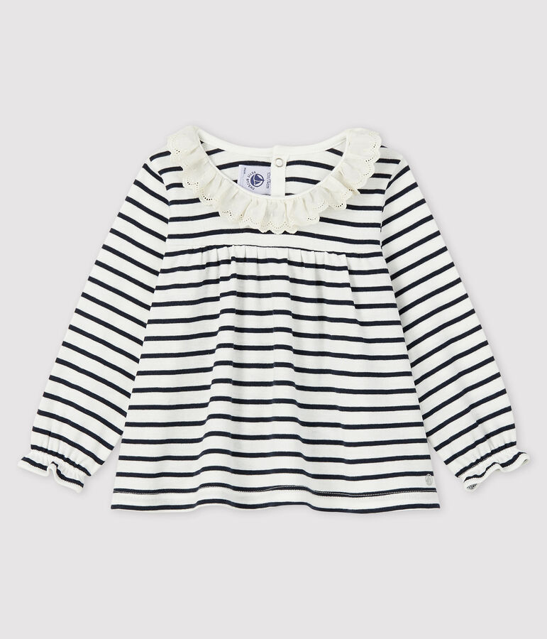 Lang&auml;rmelige Baby-Bluse f&uuml;r M&auml;dchen weiss/blau