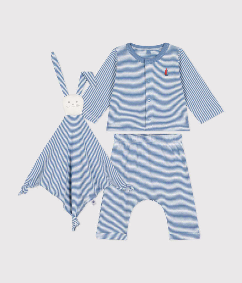 3-teiliges Baby-Set aus Baumwolle blau/weiss