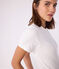 Kurzärmeliges Damen-T-Shirt L'Iconique aus einfarbigem Rippstrick weiss ECUME