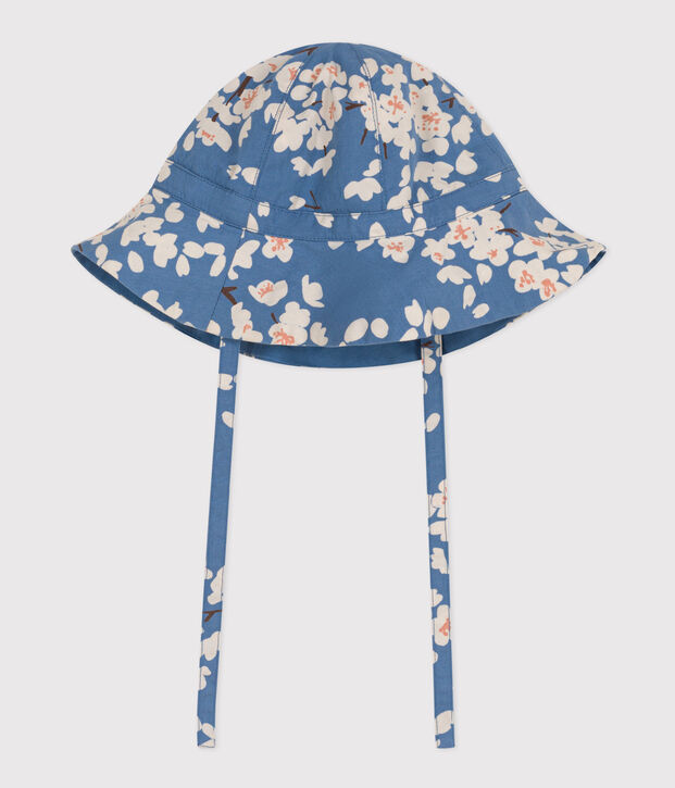 Baby-Fischerhut aus Popeline mit Blumenmuster blau/vielfarbig