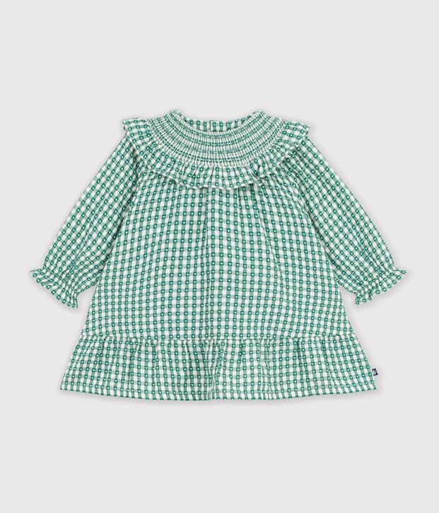 Lang&auml;rmeliges Baby-Kleid aus Baumwolle mit Vichy-Muster gr&uuml;n/weiss