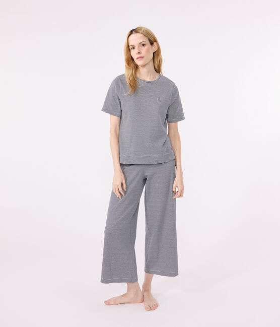 Damenpyjama aus Baumwolle, mit Ringelstreifen blau SMOKING/weiss MARSHMALLOW