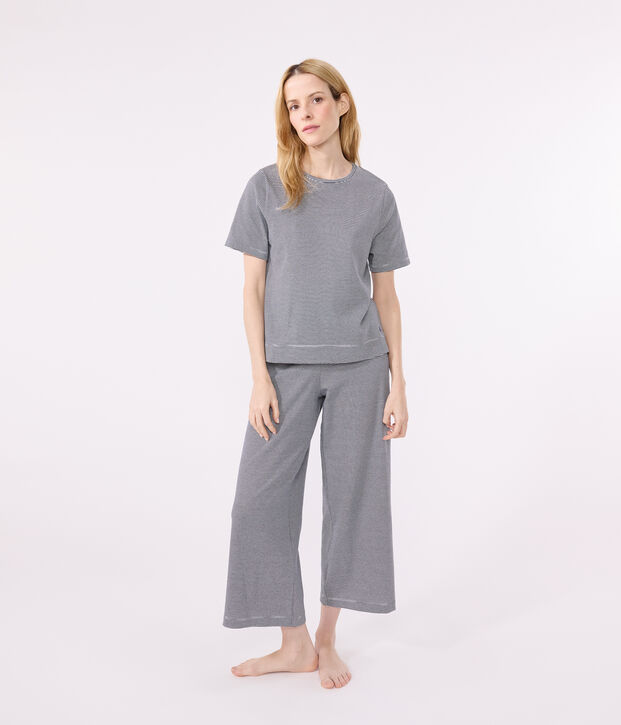Damenpyjama aus Baumwolle, mit Ringelstreifen blau/weiss