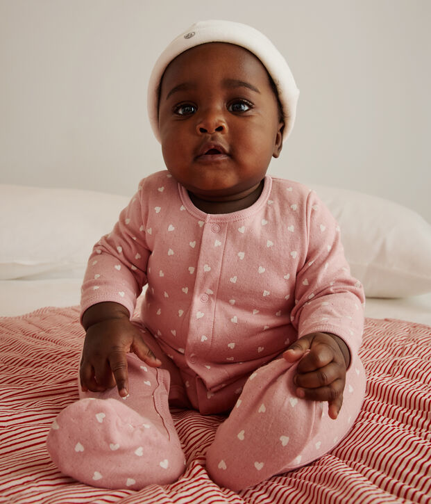 Baby-Bodyjama aus Doppeljersey mit kleinen Herzen rosa/weiss