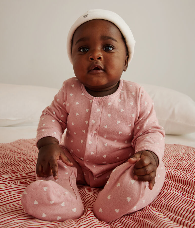 Baby-Bodyjama aus Doppeljersey mit kleinen Herzen rosa/weiss
