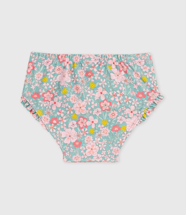 Baby-Badehose mit R&uuml;schen und Blumenmuster blau/vielfarbig