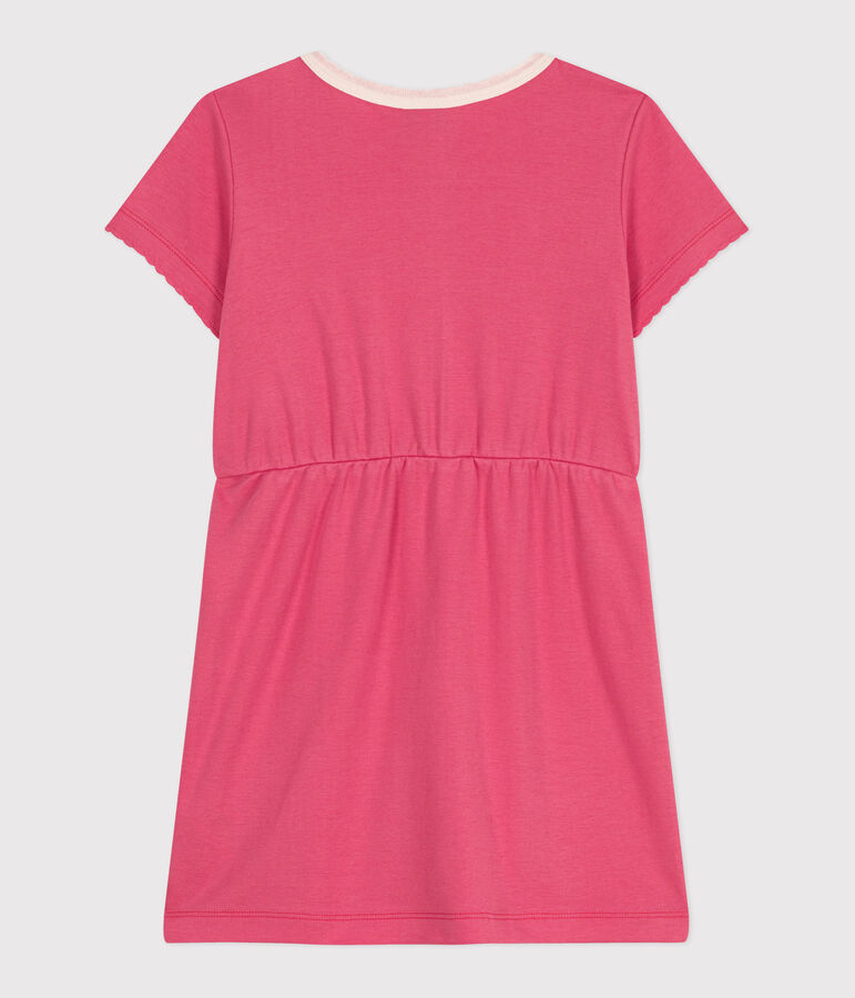 Kurz&auml;rmeliges Kinder-Kleid aus einfarbiger Baumwolle rosa PEONIA