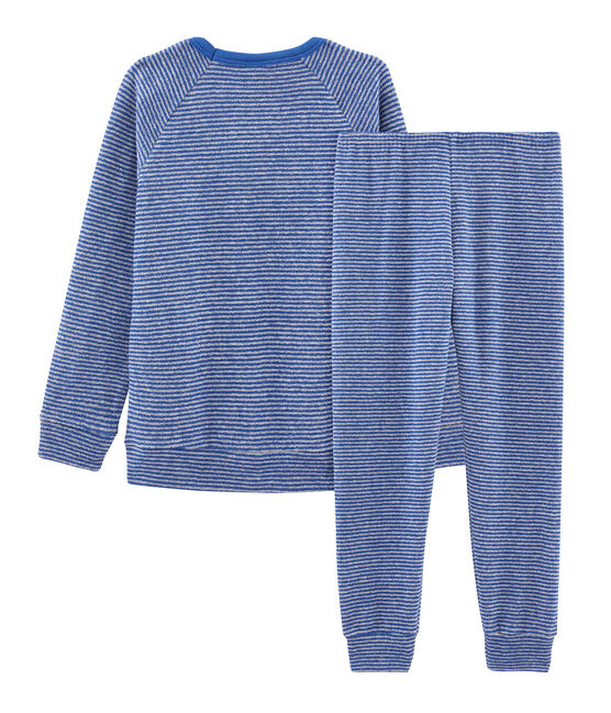 Pyjama aus angerautem, extra warmem Bouclé-Frottier für kleine Jungen blau MAJOR/grau SUBWAY