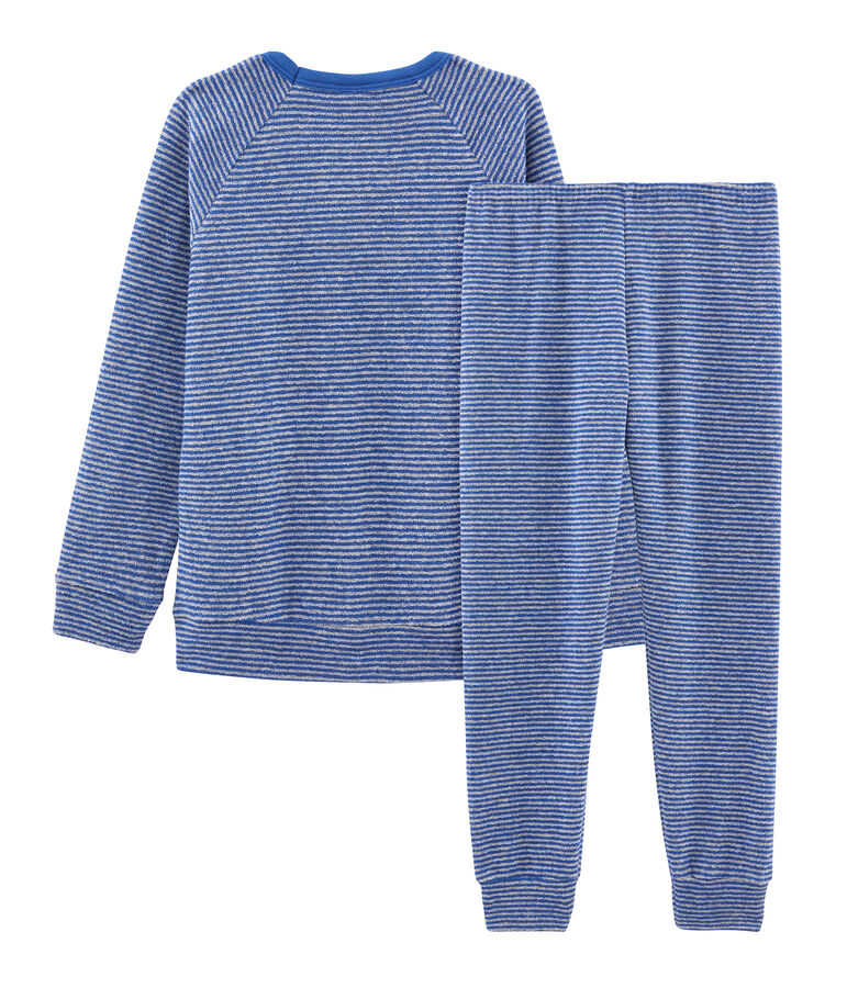 Pyjama aus angerautem, extra warmem Boucl&eacute;-Frottier f&uuml;r kleine Jungen blau/grau