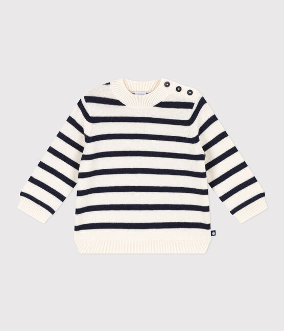 Pullover aus Wolle und Baumwollmischung mit Matrosenmuster weiss MARSHMALLOW/blau SMOKING