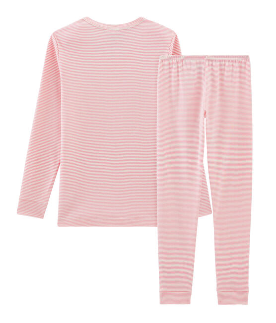 Sehr eng anliegender Rippstrick-Pyjama für kleine Mädchen rosa CHARME/weiss MARSHMALLOW