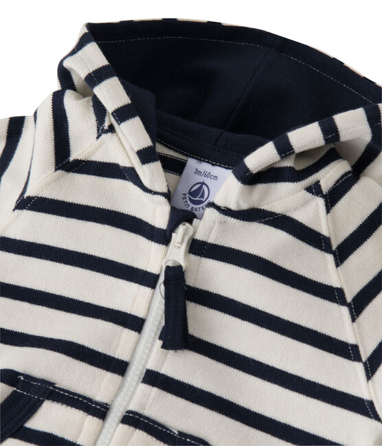 Sweat zippé bébé garçon en jersey lourd rayé beige COQUILLE/blau SMOKING