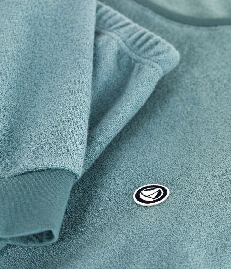 Damen-Pyjama aus einfarbigem Baumwoll-Frottee blau