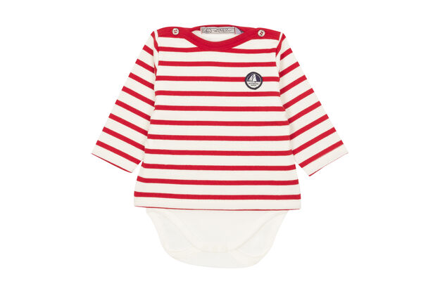 Klassisches Baby Jungen Streifenshirt weiss/rot