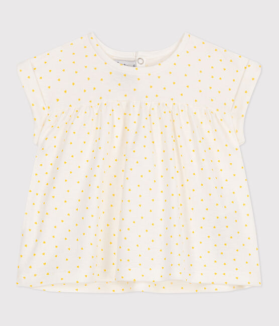 Kurzärmelige Baby-Bluse aus Baumwolle mit kleinen Herzen weiss MARSHMALLOW/ ORGE