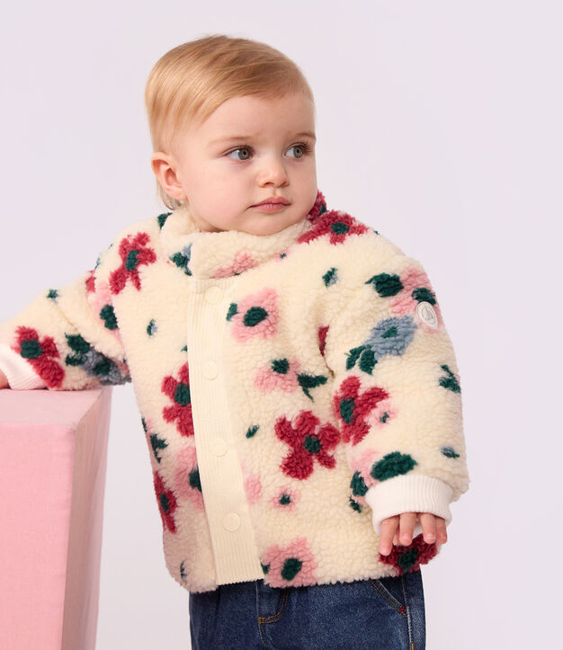 Baby-Mantel mit Sherpafutter und Blumenmotiv naturfarben/vielfarbig