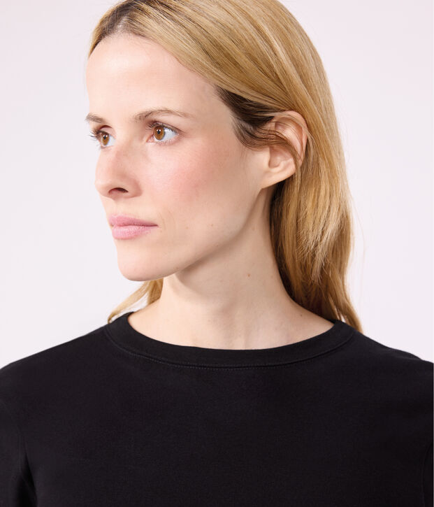 Lang&auml;rmeliges Damen-T-Shirt L'Iconique aus einfarbigem Rippstrick schwarz