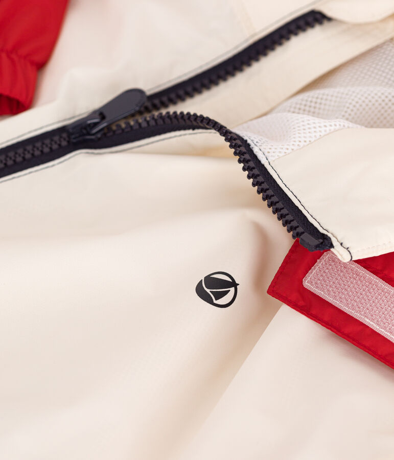 Kinder-Regenjacke mit abnehmbarer Kapuze naturfarben/vielfarbig