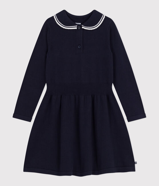 Langärmeliges Kinder-Kleid aus Baumwolle blau SMOKING