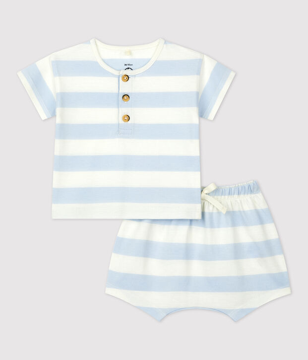 Zweiteiliges Baby-Set aus Jersey mit Streifenmuster blau/weiss