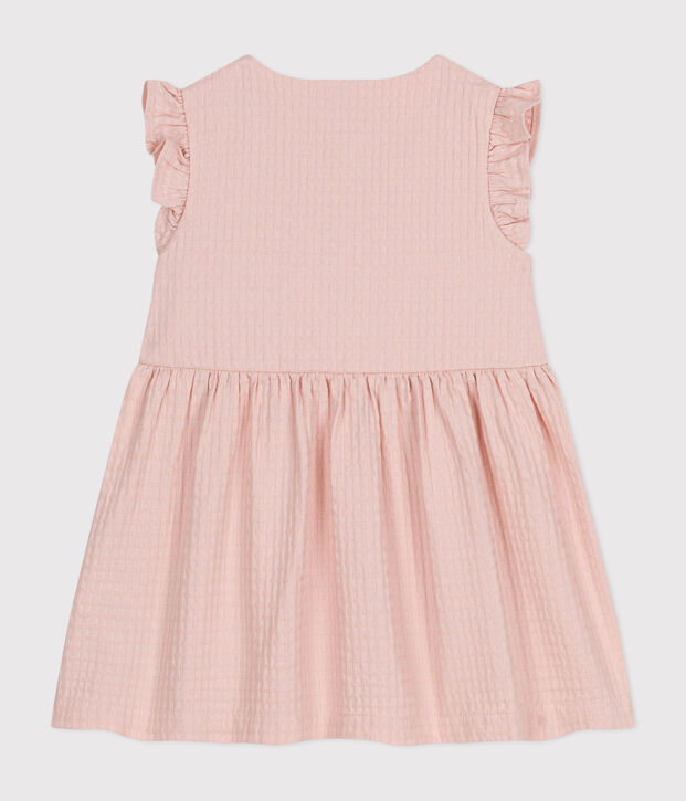 &Auml;rmelloses Baby-Kleid aus gemusterter Baumwolle rosa