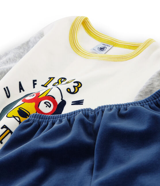 Samt-Pyjama für kleine Jungen blau MEDIEVAL/grau POUSSIERE/ MULTICO
