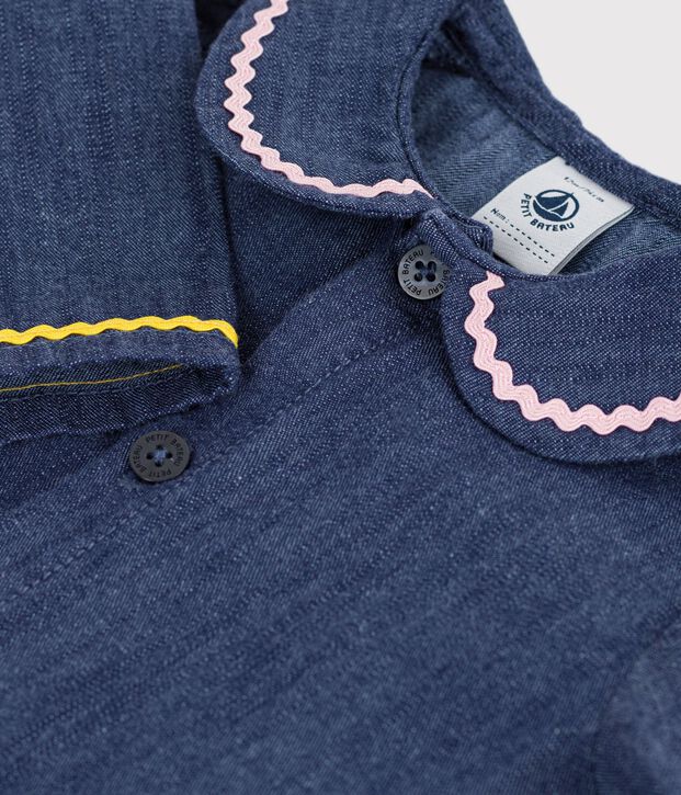 Lang&auml;rmelige Baby-Bluse aus einfarbigem Denim blau