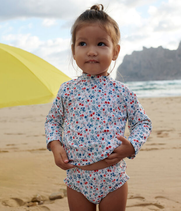 Baby-T-Shirt mit UV-Schutz, Blumenmuster weiss/vielfarbig