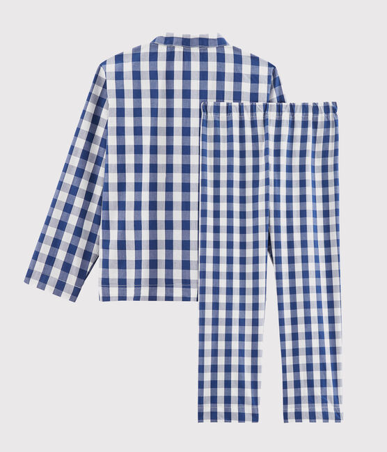 Kinderpyjama aus Twill mit Karo-Muster für Jungen blau MEDIEVAL/weiss MARSHMALLOW