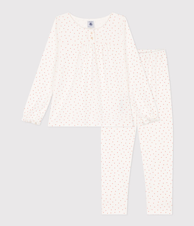 Kinderpyjama aus Baumwolle mit Herzmotiv f&uuml;r M&auml;dchen weiss/rosa