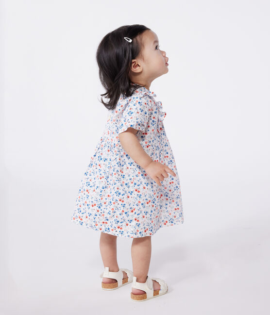 Kurzärmeliges Baby-Kleid aus Baumwolle mit Blumenmuster weiss MARSHMALLOW/weiss MULTICO