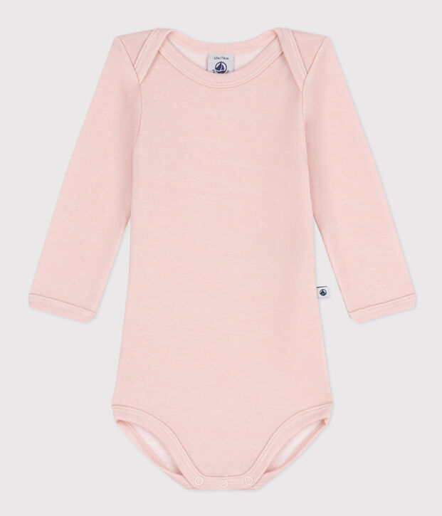 Lang&auml;rmeliger Baby-Body aus Wolle und Baumwolle rosa