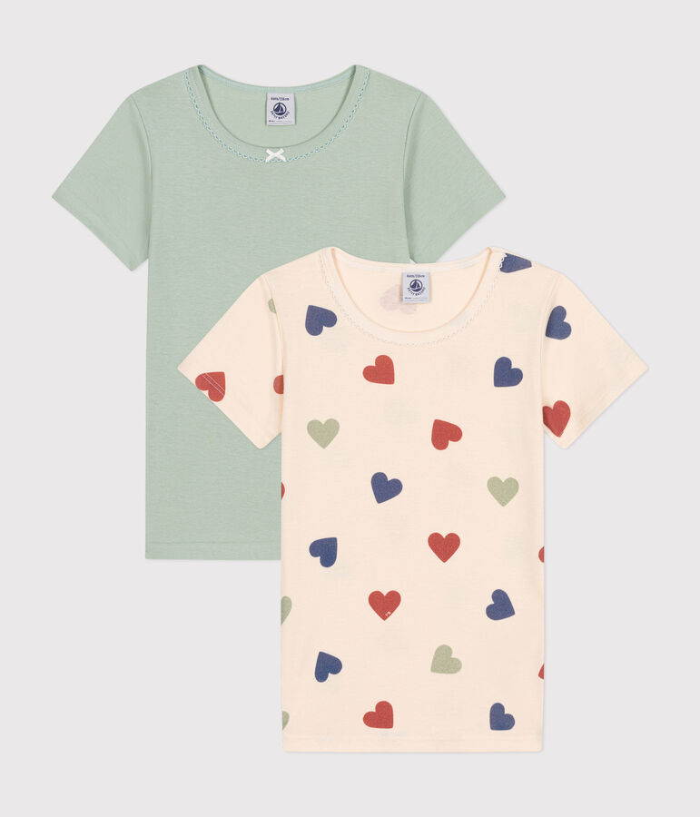 2er-Set kurz&auml;rmelige Kinder-T-Shirts aus Baumwolle mit Herzmotiv vielfarbig