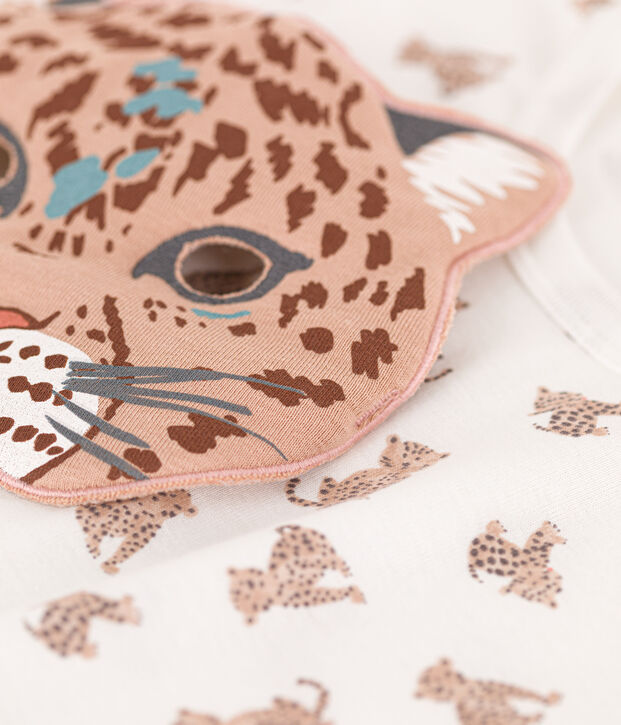 Kinderpyjama aus Baumwolle mit Leopardenmuster und Maske weiss/vielfarbig