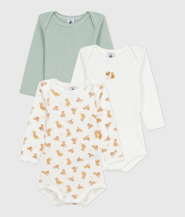 Set lang&auml;rmeliger Baby-Bodys aus Baumwolle mit Leoparden-Motiv vielfarbig