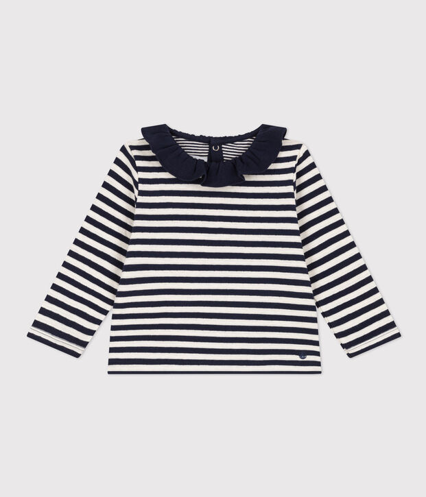Lang&auml;rmelige Babybluse aus Doppeljersey blau/naturfarben