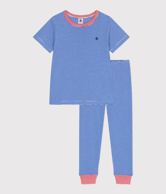 Kinder-Pyjama aus Baumwolle mit Streifen blau PERSE/weiss MARSHMALLOW