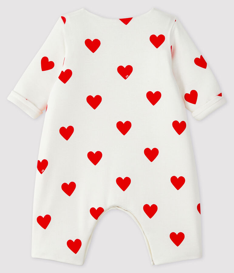 Langer Baby-Overall aus Rippstrick mit roten Herzen weiss MARSHMALLOW/rot TERKUIT