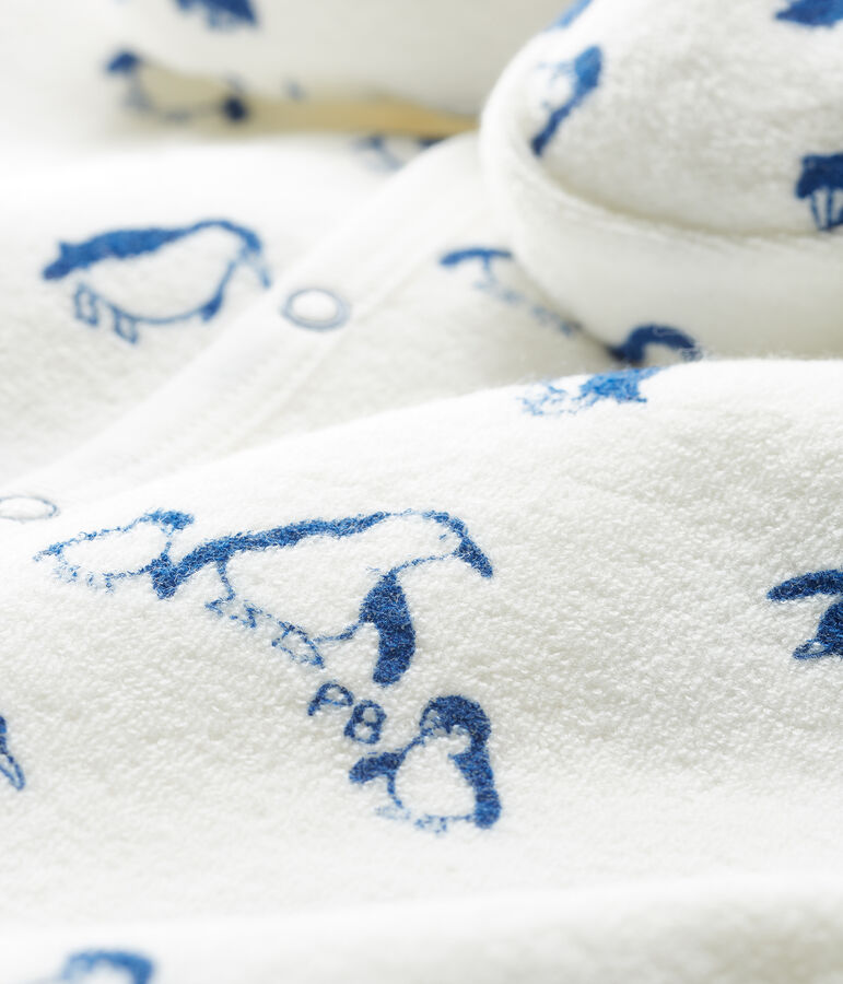 Baby-Nacht-Ensemble aus extra warmem, angerautem Boucl&eacute;-Frottier weiss/blau