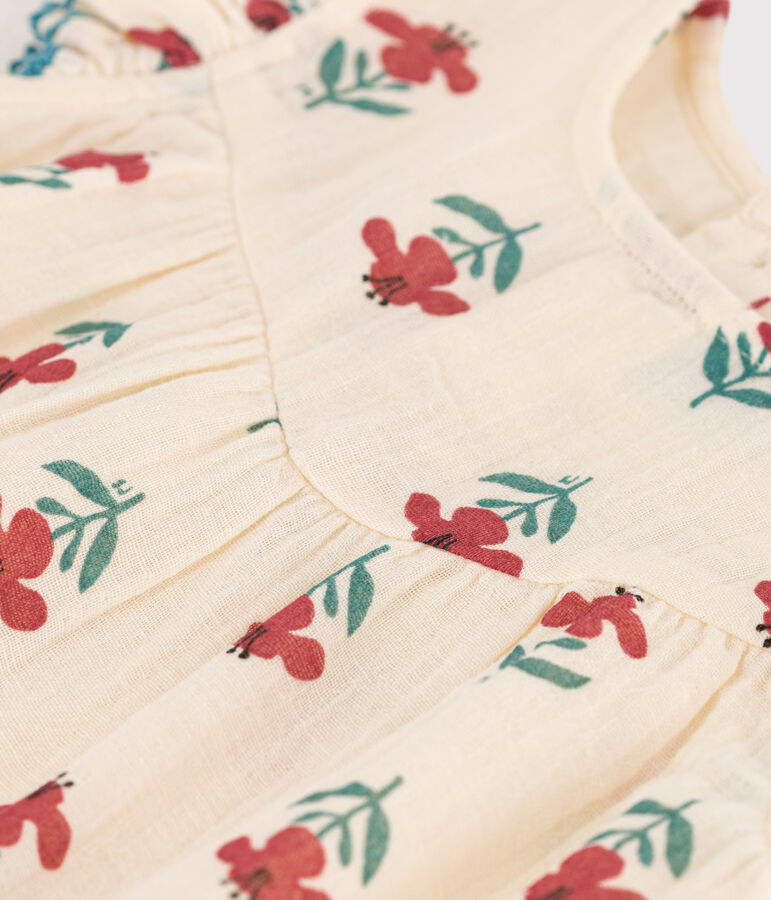 Kurz&auml;rmelige bedruckte Babybluse aus Musselin-Stoff naturfarben/vielfarbig