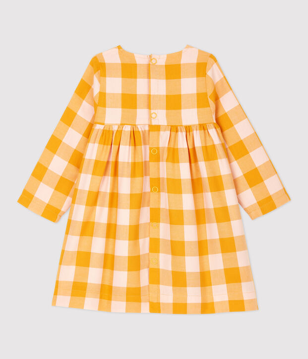 Baby-Kleid aus Flanell f&uuml;r M&auml;dchen gelb/rosa