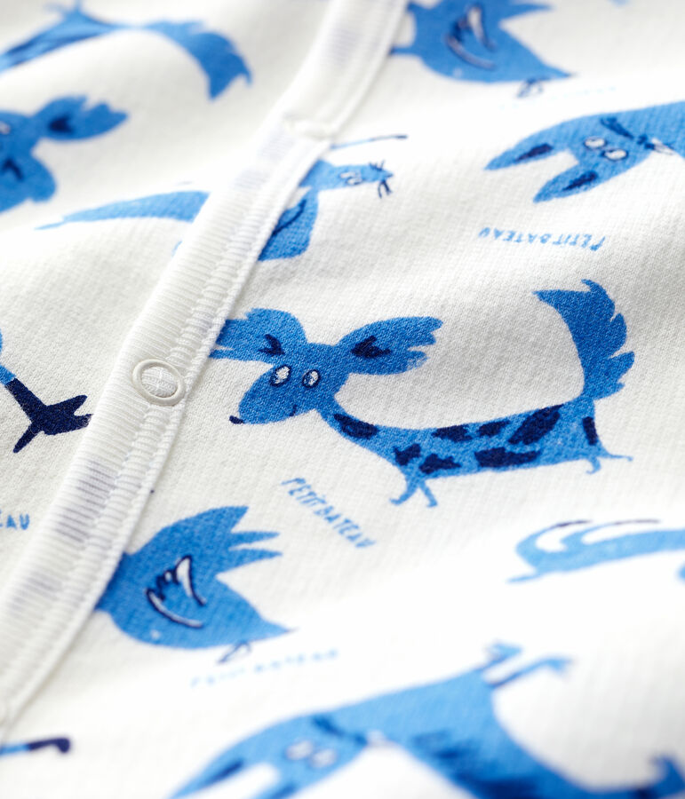 H&uuml;bsch gemusterter Baby-Strampler aus Molton weiss MARSHMALLOW/weiss MULTICO