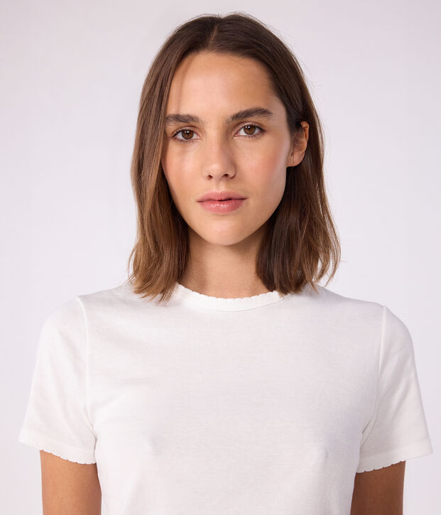 Kurz&auml;rmeliges Damen-T-Shirt L'Iconique aus einfarbigem Rippstrick weiss