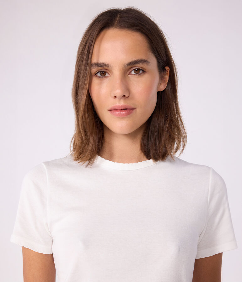 Kurz&auml;rmeliges Damen-T-Shirt L'Iconique aus einfarbigem Rippstrick weiss ECUME