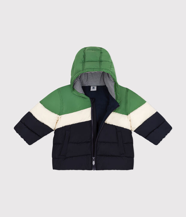 Baby-Winterjacke mit Kapuze im Colorblock gr&uuml;n/vielfarbig